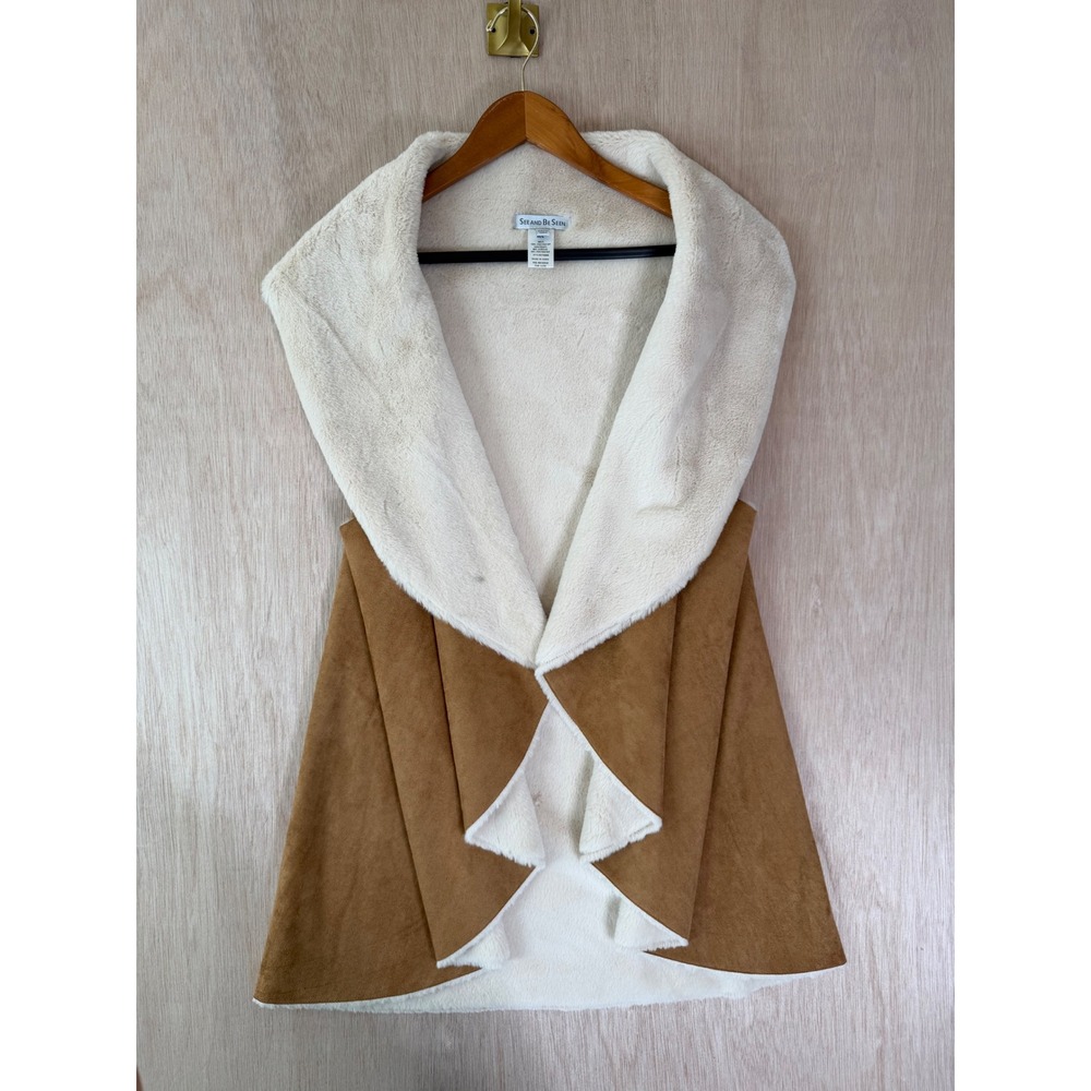 See And Be Seen Faux Suede Fur Lined Draped Vest Tan Cream ML T2089